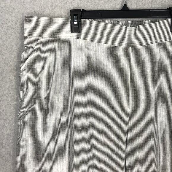 Max Studio Pants 3X Navy Blue Striped Linen Cotton Wide Leg Crop Elastic Pull On - Picture 2 of 13